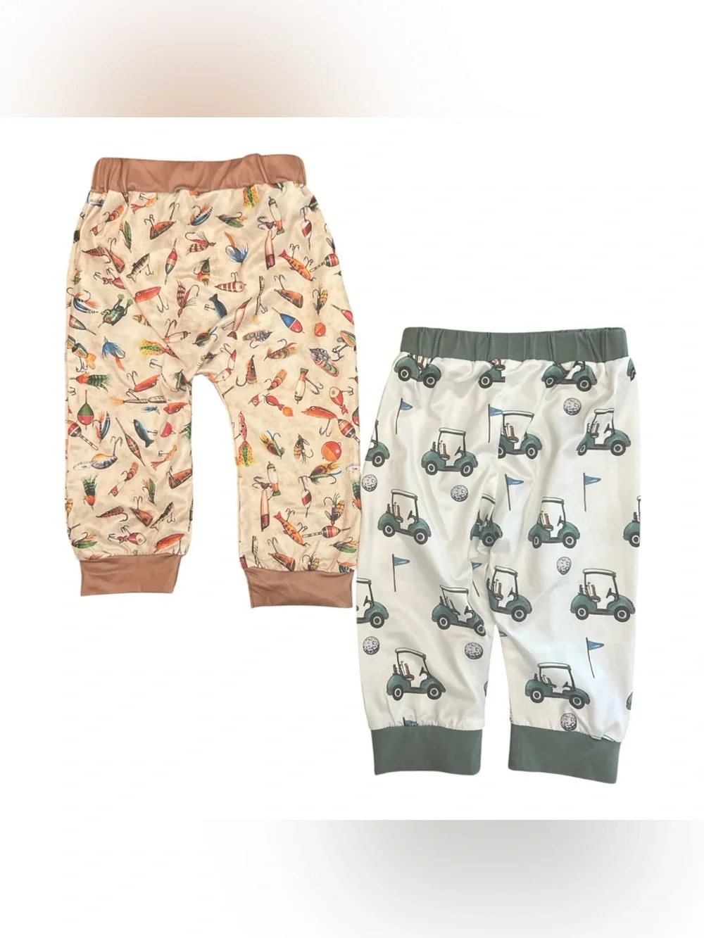 Kids Pajama Pant Set - Beige Fishing & White Golf Print Bundle NWOT Baby Boy Lot